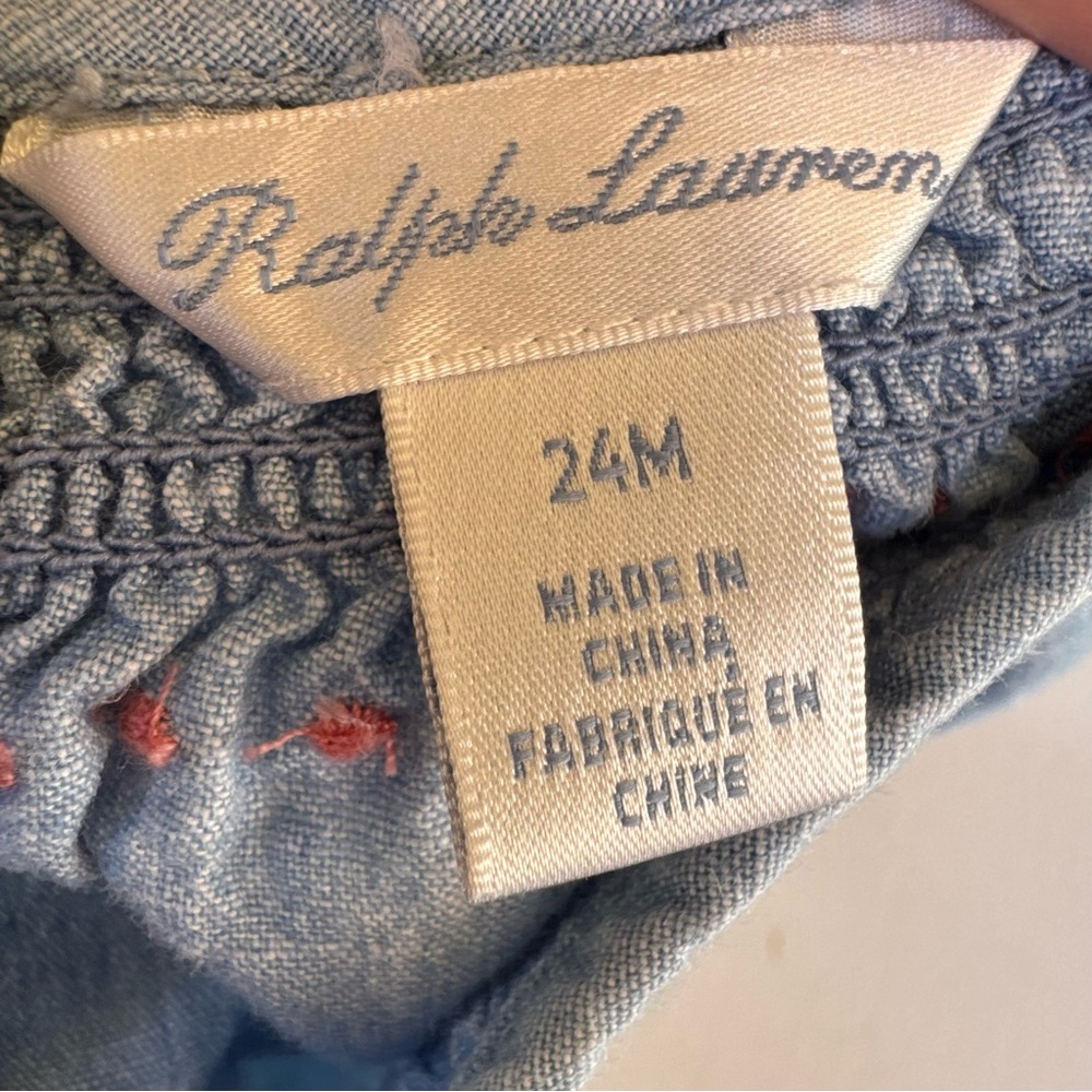 Ralph Lauren Baby Girl's Chambray Jean Long Sleeve Blouse Top Blue 24 Months - Picture 8 of 9